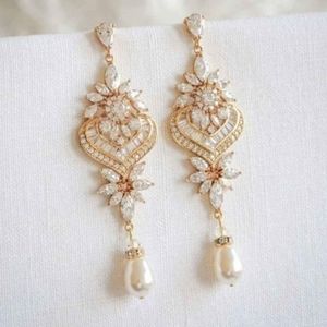 Rose gold chandelier pearl earrings